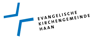 Informationskarte der Evangelischen Kirche Haan mit modernem Kreuz-Logo.